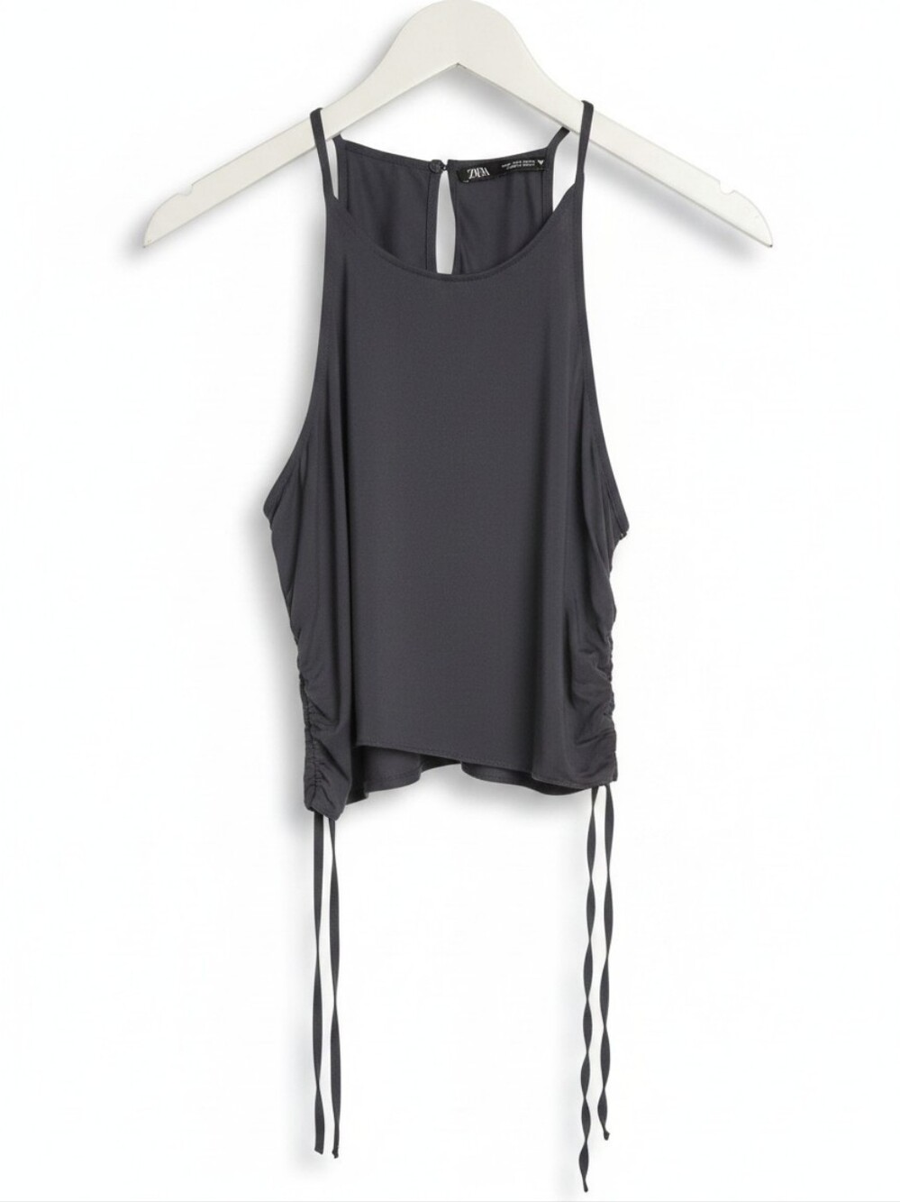 Zara Black Drawstring Adjustable Ruched Sides Cami Top